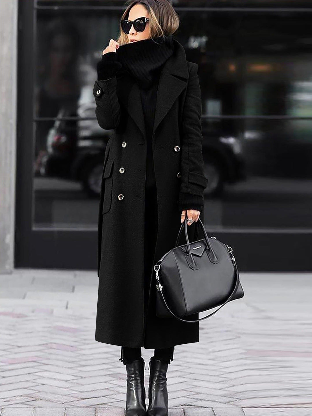 Premium women's double-breasted wool coat, full length for ultimate warmth