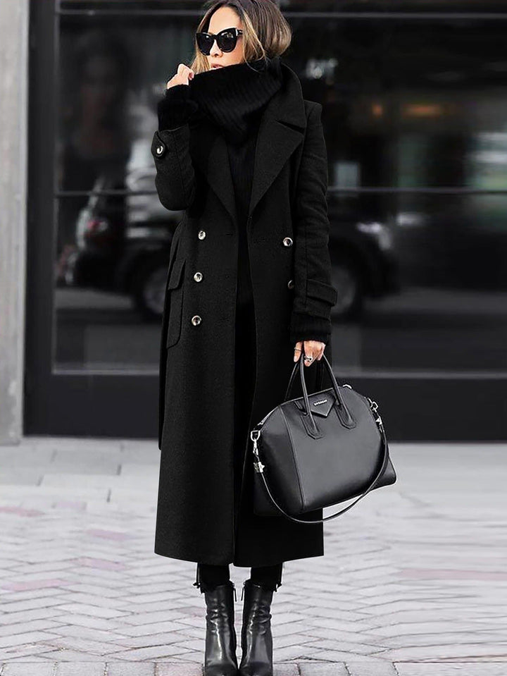 Premium women's double-breasted wool coat, full length for ultimate warmth