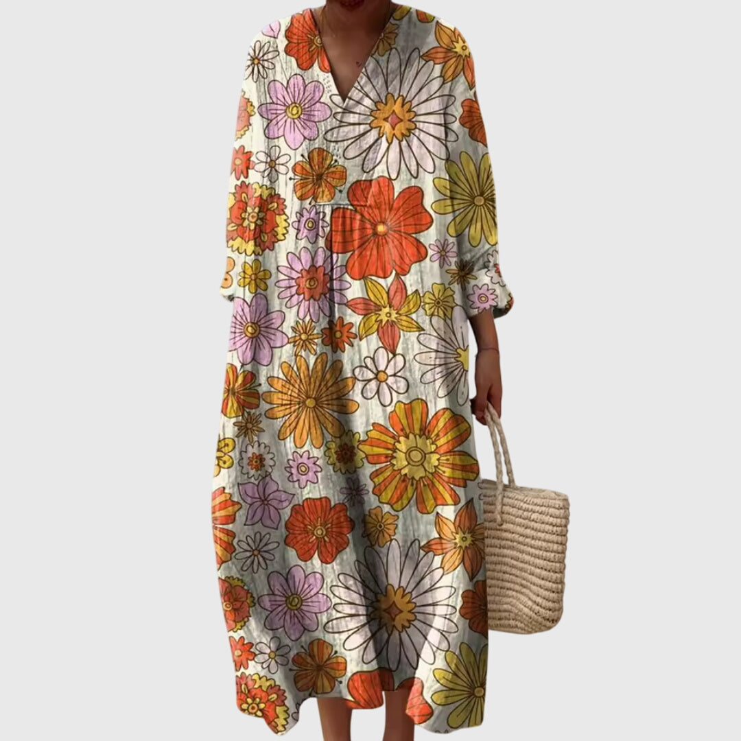Fashionable women's dress with intricate geometric design, comfortable & stylish for any occasion.