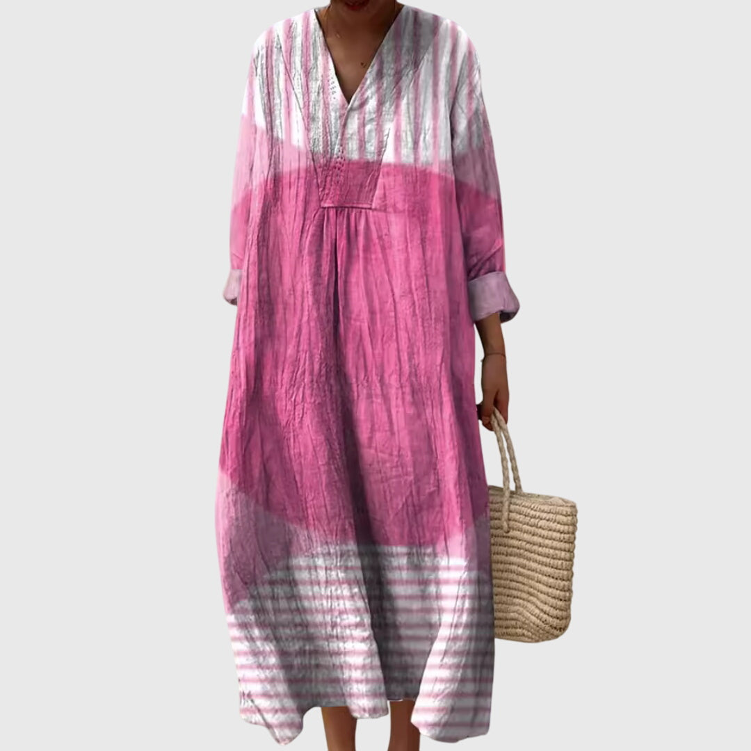 Unique women's geometric pattern dress with a flattering fit, perfect for versatile day-to-night styling.