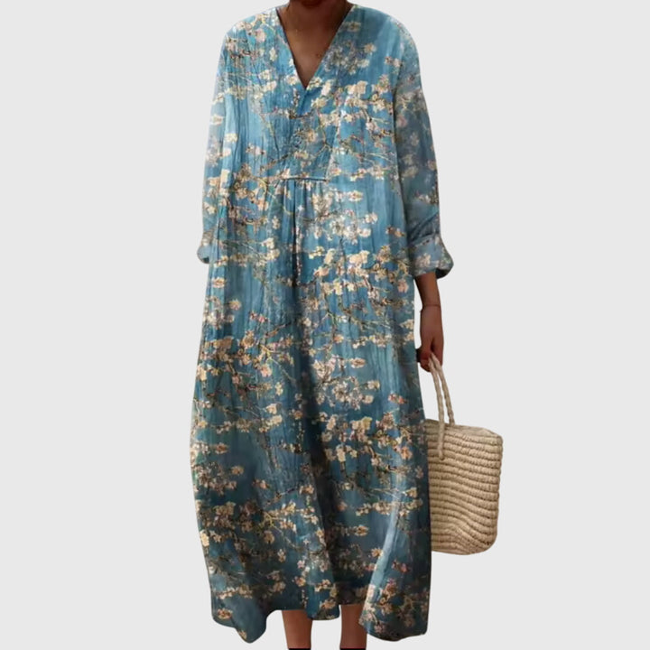 Elegant women's dress with a striking geometric design, offering a comfortable and fashionable fit.