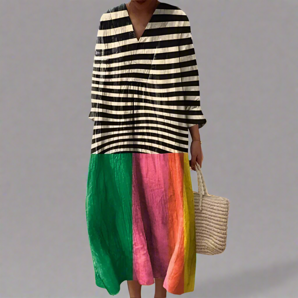 Women's elegant geometric print summer midi dress, perfect for vacation or special occasions.