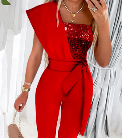 Women's elegant gold luxury jumpsuit for sophisticated evening wear and parties.