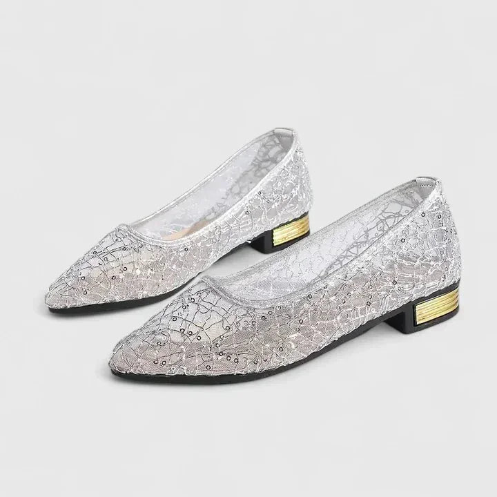 Fashionable women's gold flats with a pointed toe & low heel. Chic comfort footwear for office, casual, and everyday.