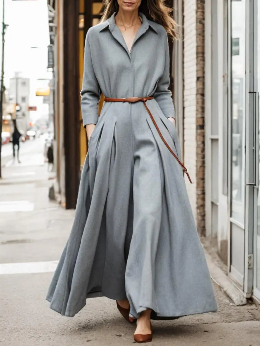 Effortless style: women's formal wear jumpsuit in timeless grey with a fluid collar.
