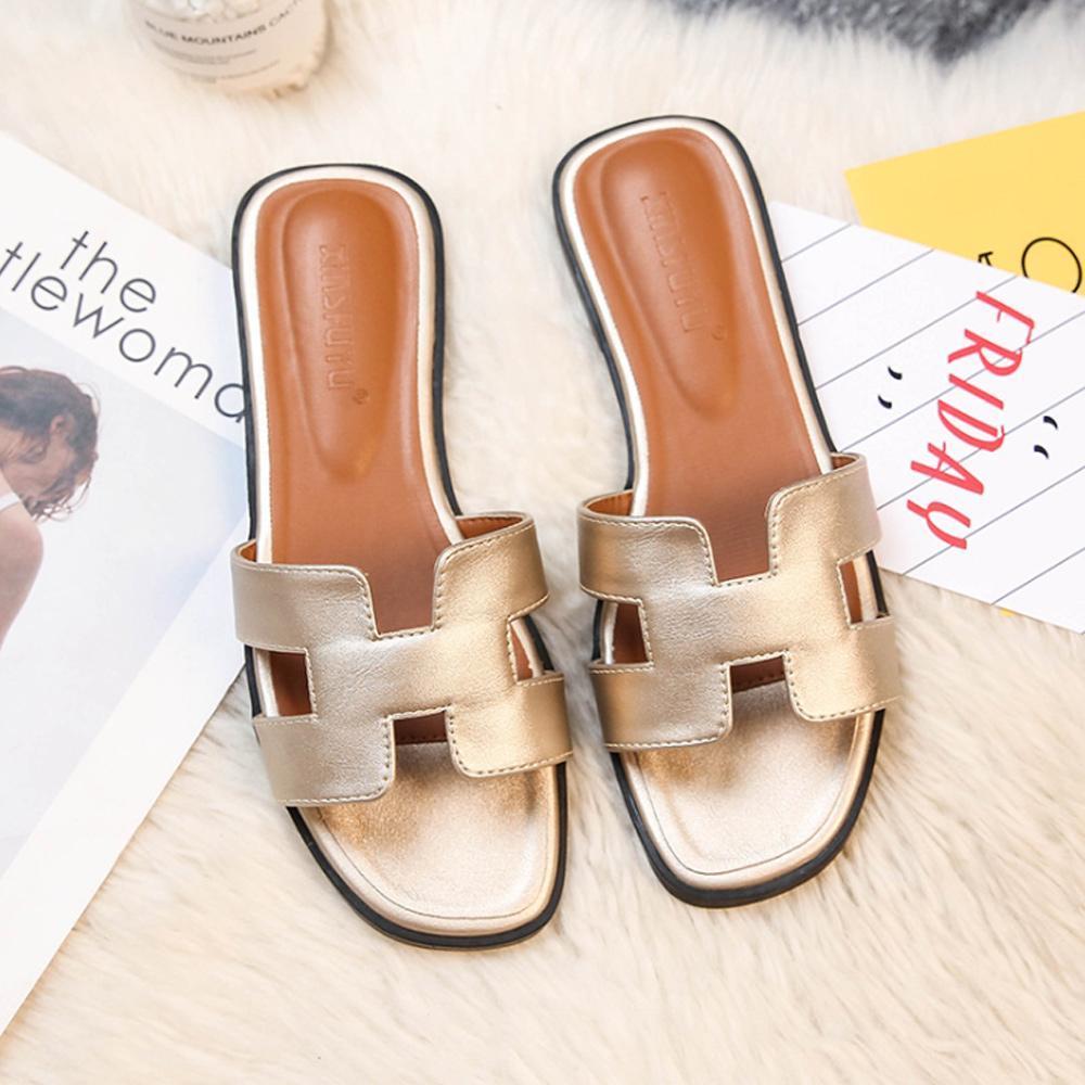 Fashionable vegan leather sandals with H-profile for women
