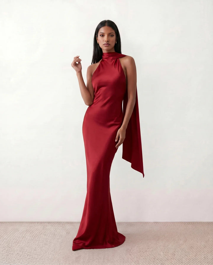 Stylish women's halter maxi dress, ideal for summer elegance, vacation, or casual evening wear.