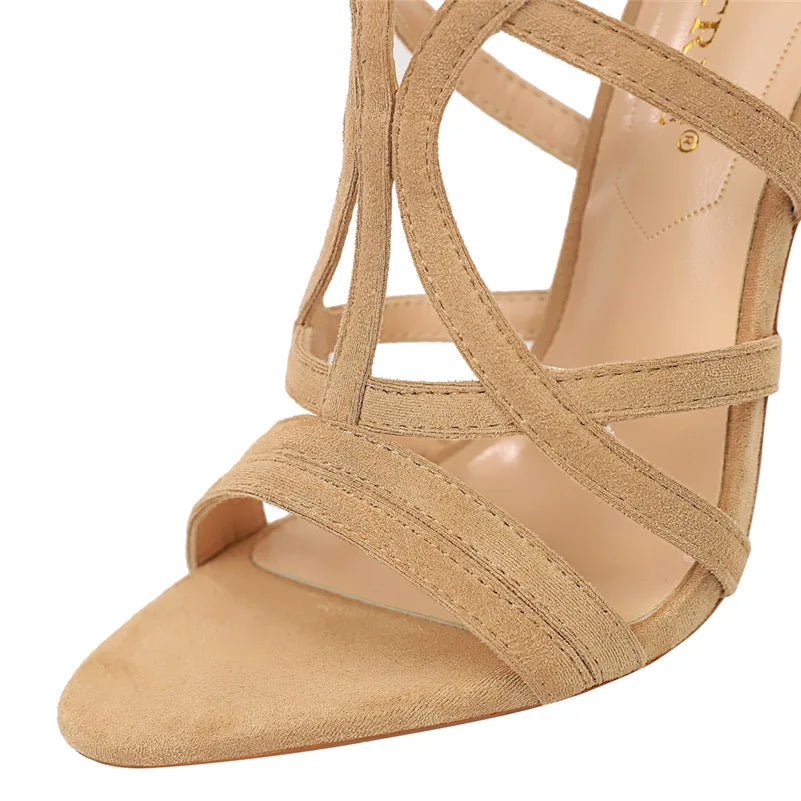 Chic women's heeled gladiator sandals, essential elegant footwear for summer.