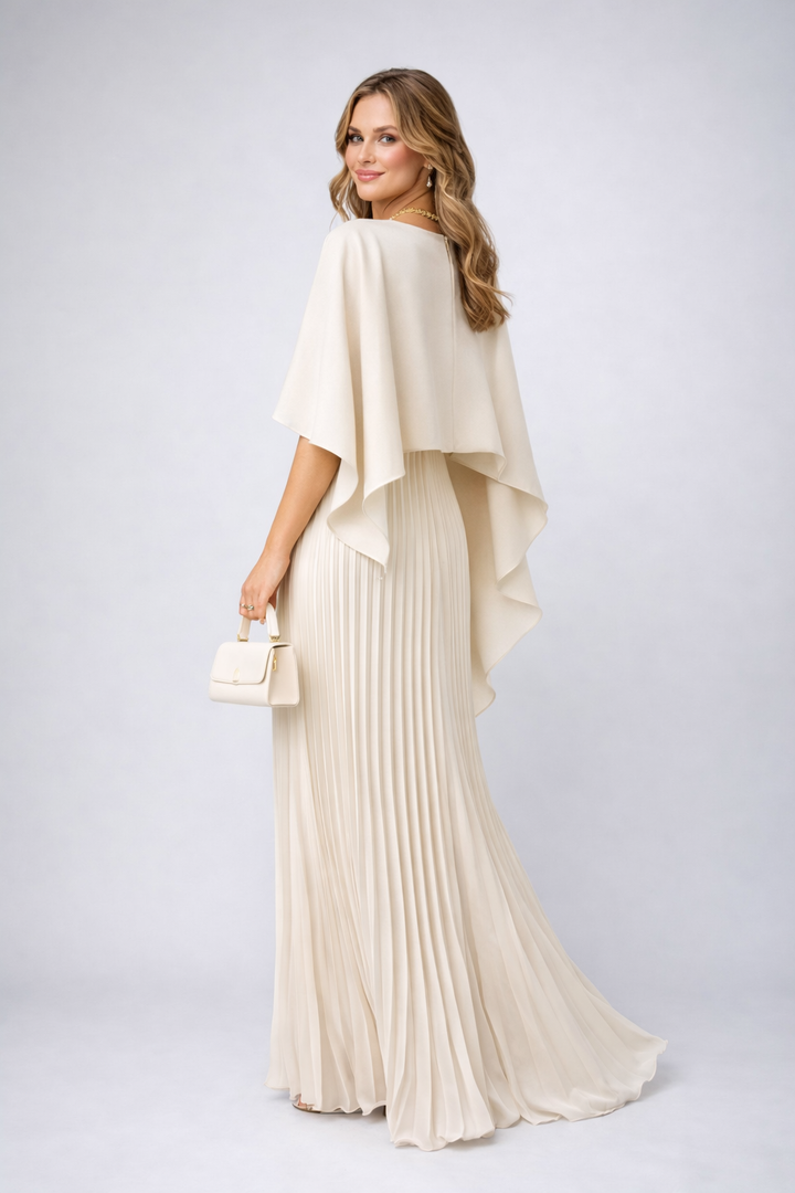 Comfortable women's relaxed fit high neck pleated maxi dress, suitable for spring, summer & autumn wear.