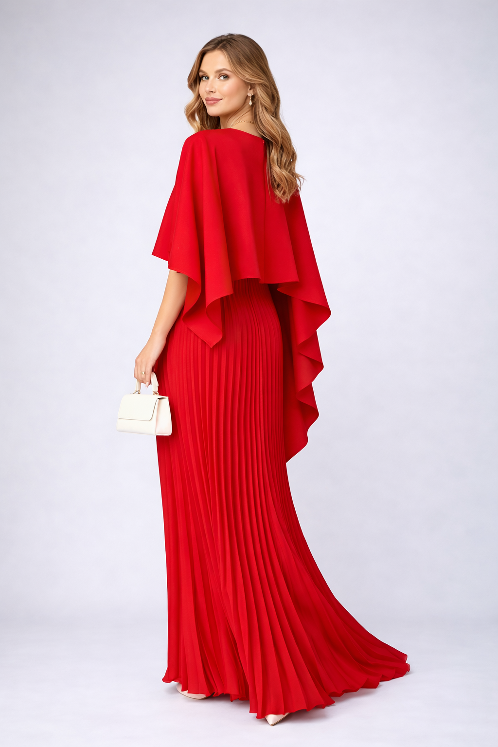 Stylish women's high neck pleated maxi dress with batwing sleeves and a relaxed fit, perfect for elegant occasions.