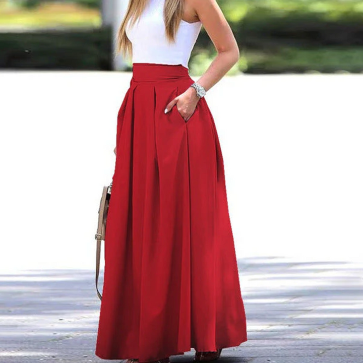 Women's elegant high waist pleated maxi skirt, perfect for sophisticated style.