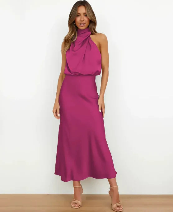 Sophisticated women's high waist midi dress for elegant occasions.