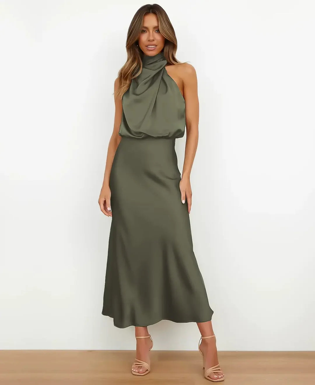 Flattering high waist sleeveless midi dress for women, perfect for summer.