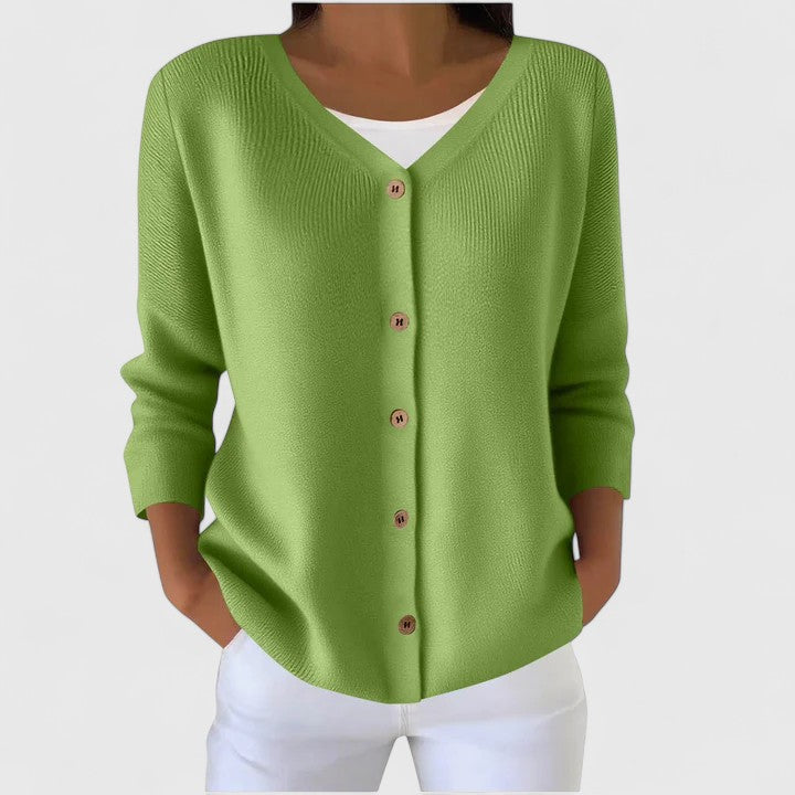 Women's elegant hooded cardigan, button-down, relaxed fit. Perfect for versatile layering & casual wear.