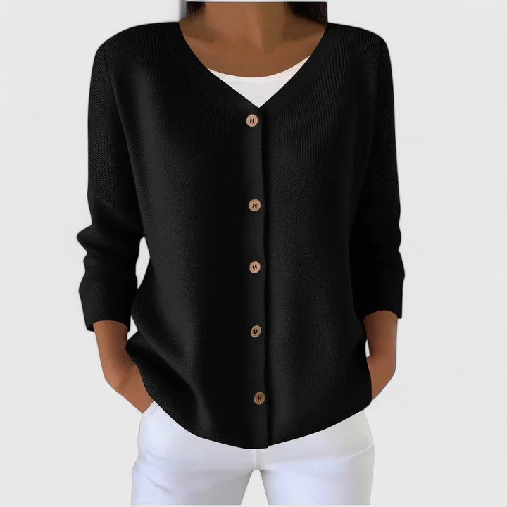 Chic women's hooded button-down cardigan. Relaxed fit, long sleeve, perfect for casual & versatile layering.