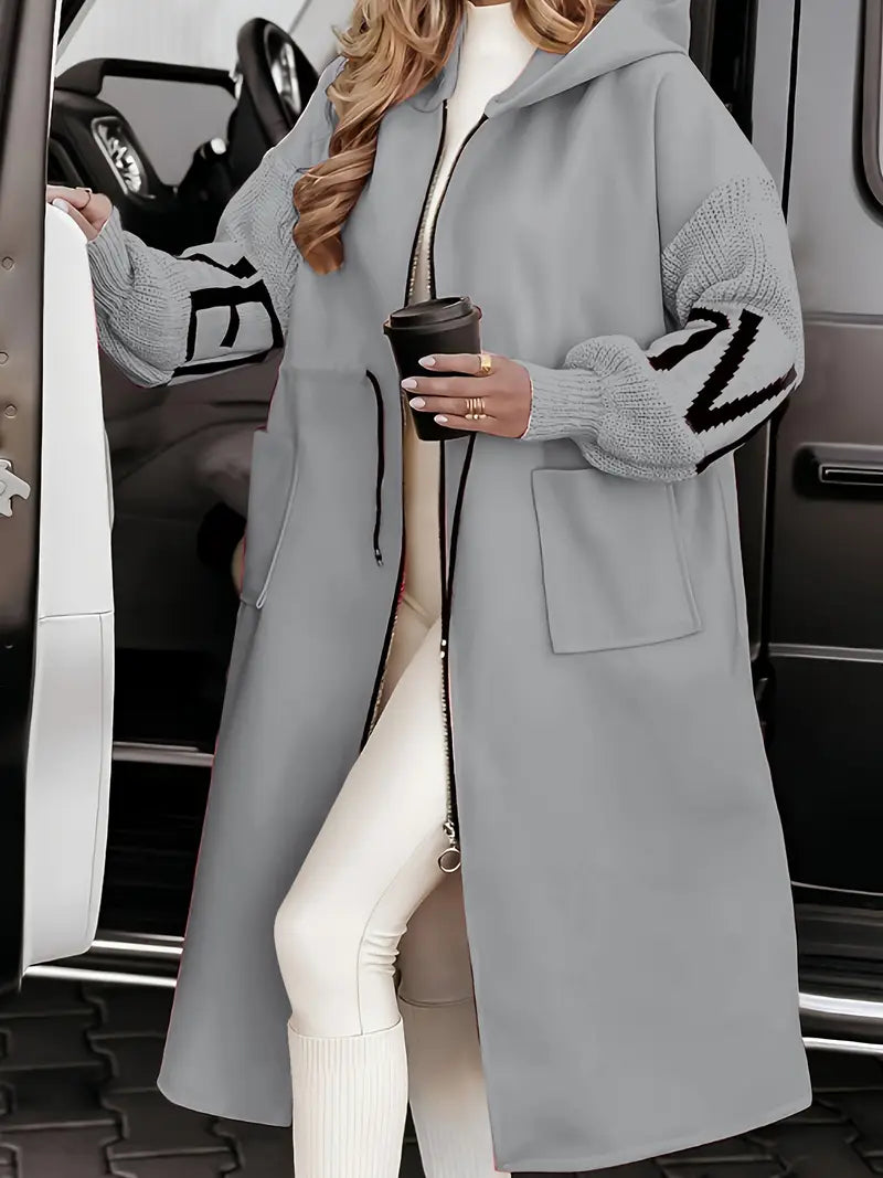 Chic women's coatigan, a hooded long cardigan for comfortable style and versatile elegant outerwear.