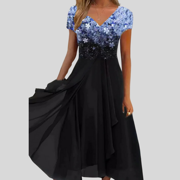 Women's elegant knee-length statement dress, perfect for any occasion.