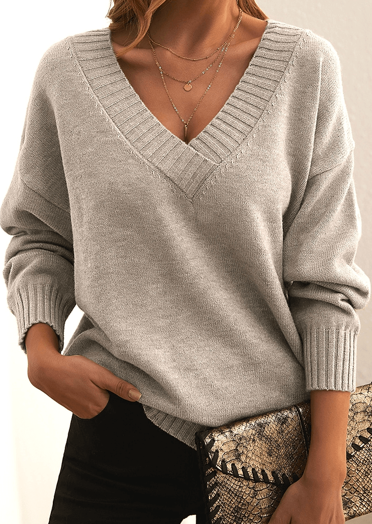 Cozy women's comfortable sweater, long sleeve, relaxed fit. Ideal elegant knit for fall/winter wear.