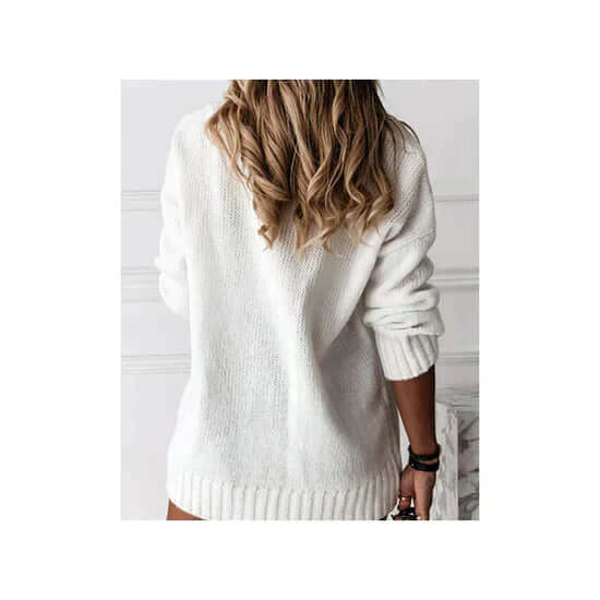 Women's classic long sleeve sweater, elegant knit, relaxed fit pullover. Comfortable everyday fashion.