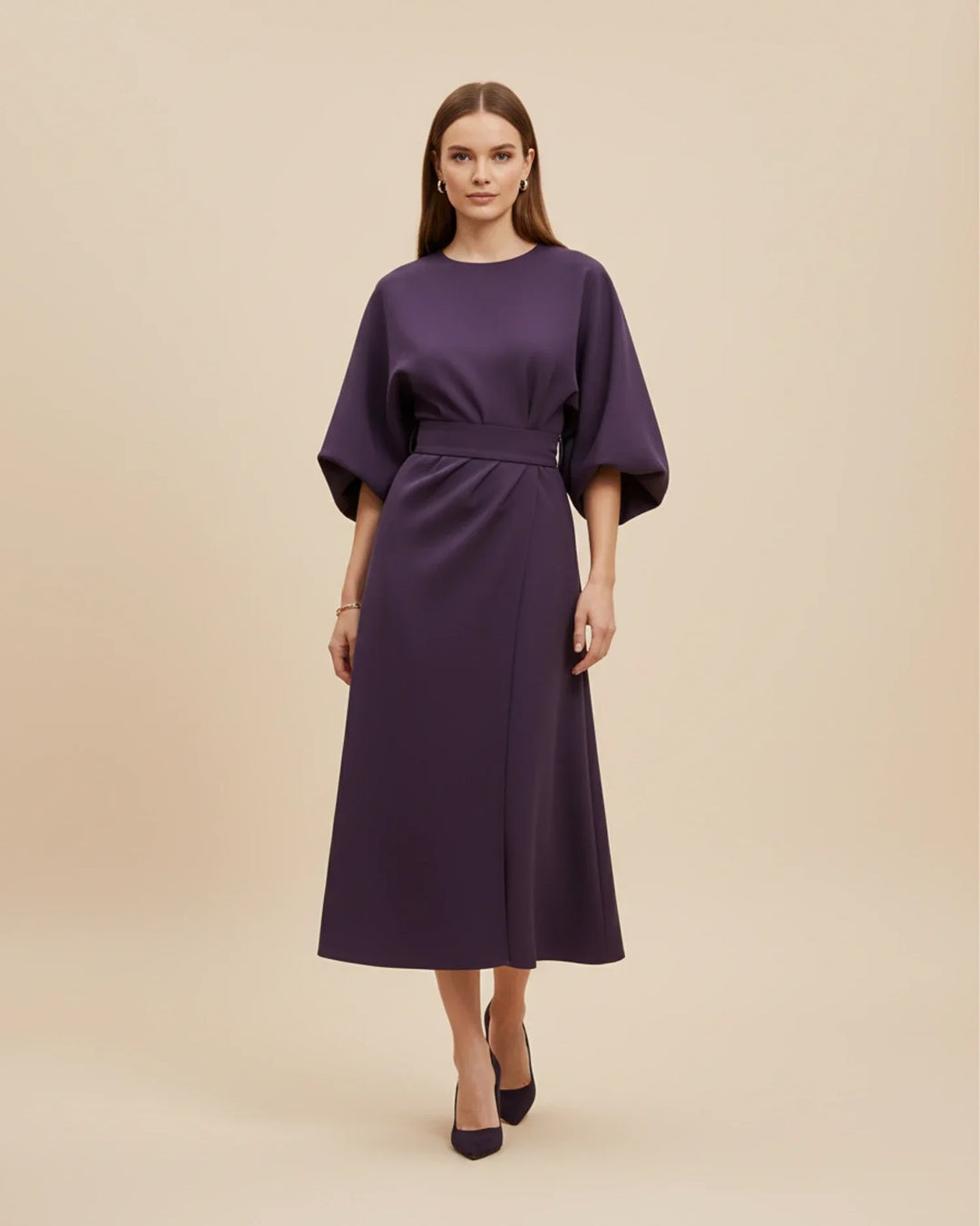 Comfortable and chic summer midi dress with a secure belted wrap closure.