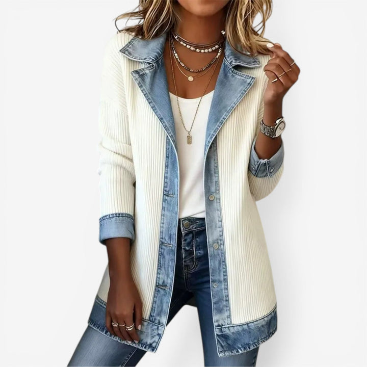 Women's elegant layered collar button jacket for a sophisticated modern style.