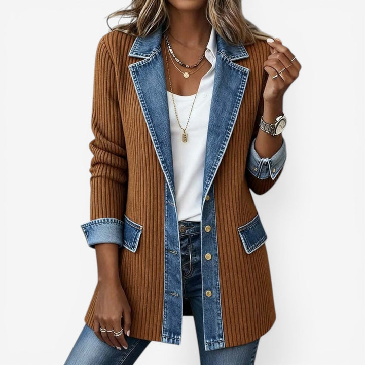 Sophisticated women's layered collar button jacket, great for a chic, elegant look.