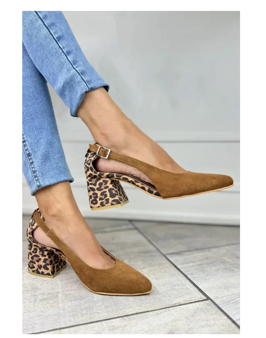 Women's elegant leopard print D'Orsay block-heel slingbacks with pointed toe, perfect for fashion and occasion wear.