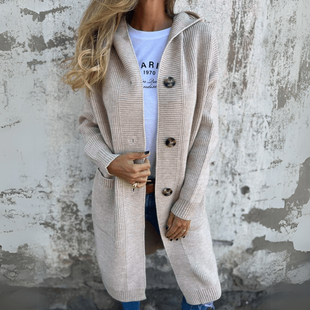Chic women's long cardigan sweater, an elegant open-front layer for versatile fall, winter, and spring outfits.