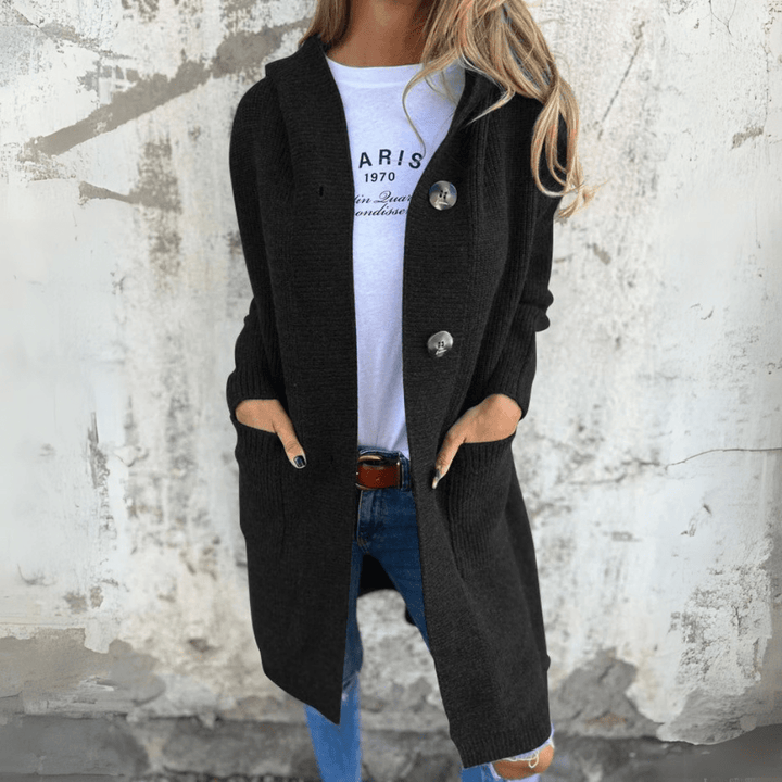 Elegant long open-front cardigan sweater for women, a chic and comfortable layer for stylish fall and winter fashion.