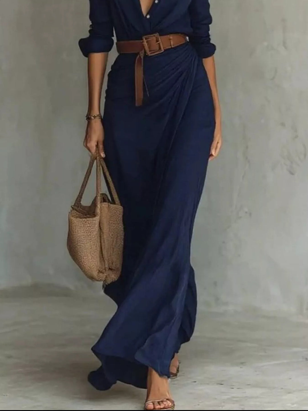 Everyday chic long sleeve belted maxi dress for women, blending comfort with elegant versatile fashion.