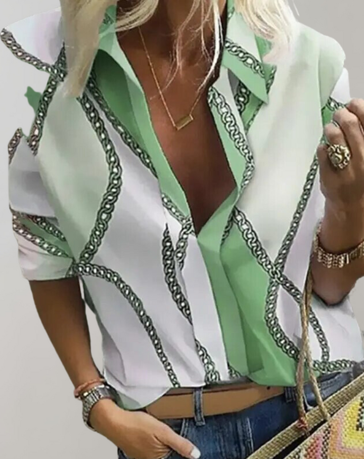 Women's elegant long sleeve blouse with a chic chain pattern print