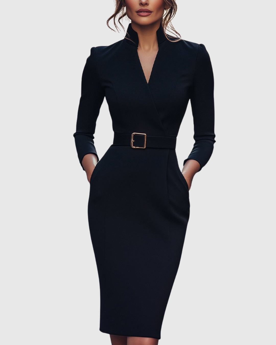 Chic long sleeve bodycon midi dress for women, suitable for cocktail parties, date nights & evening events.