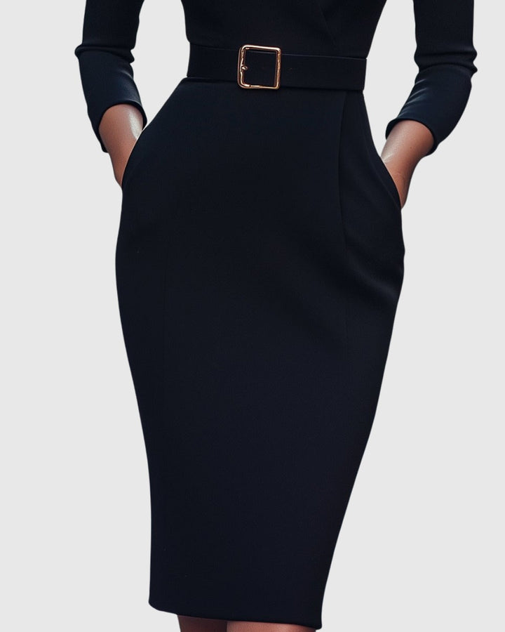 Women's stylish long sleeve bodycon midi dress, perfect for cocktail parties, evening wear & celebrations.