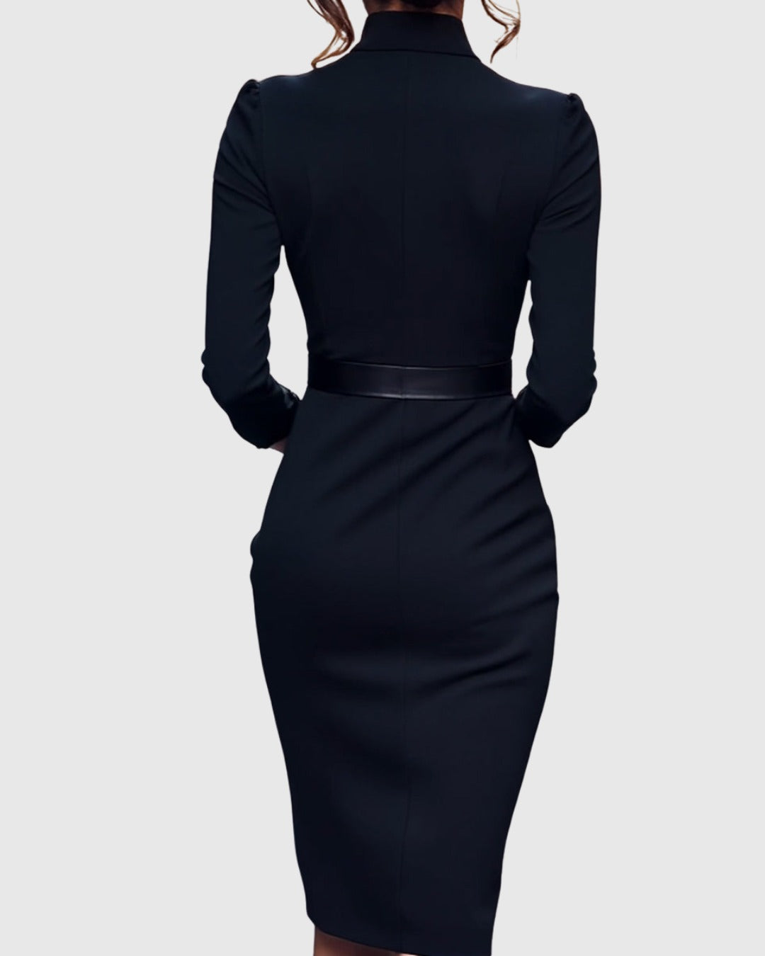 Sleek women's long sleeve bodycon midi dress, offering a flattering fit for cocktail parties & evening wear.