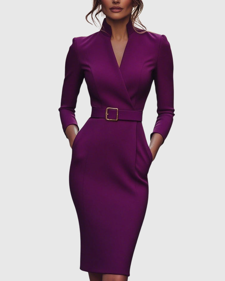 Women's elegant long sleeve bodycon midi dress, perfect for a chic date night or sophisticated evening out.