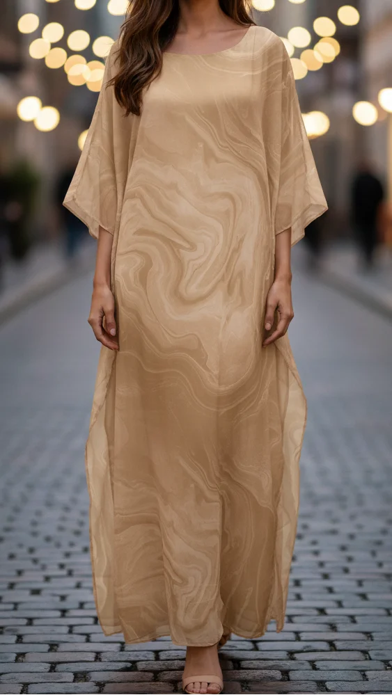 Versatile women's elegant marbled kaftan maxi dress, perfect as a party or summer occasion dress.