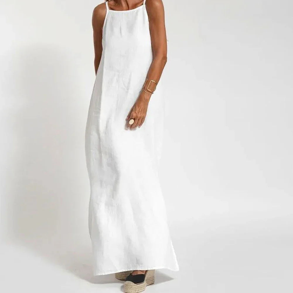 Women's elegant maxi slip dress with chic side slits, perfect for summer vacations and casual wear.