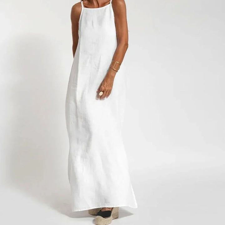 Women's elegant maxi slip dress with chic side slits, perfect for summer vacations and casual wear.