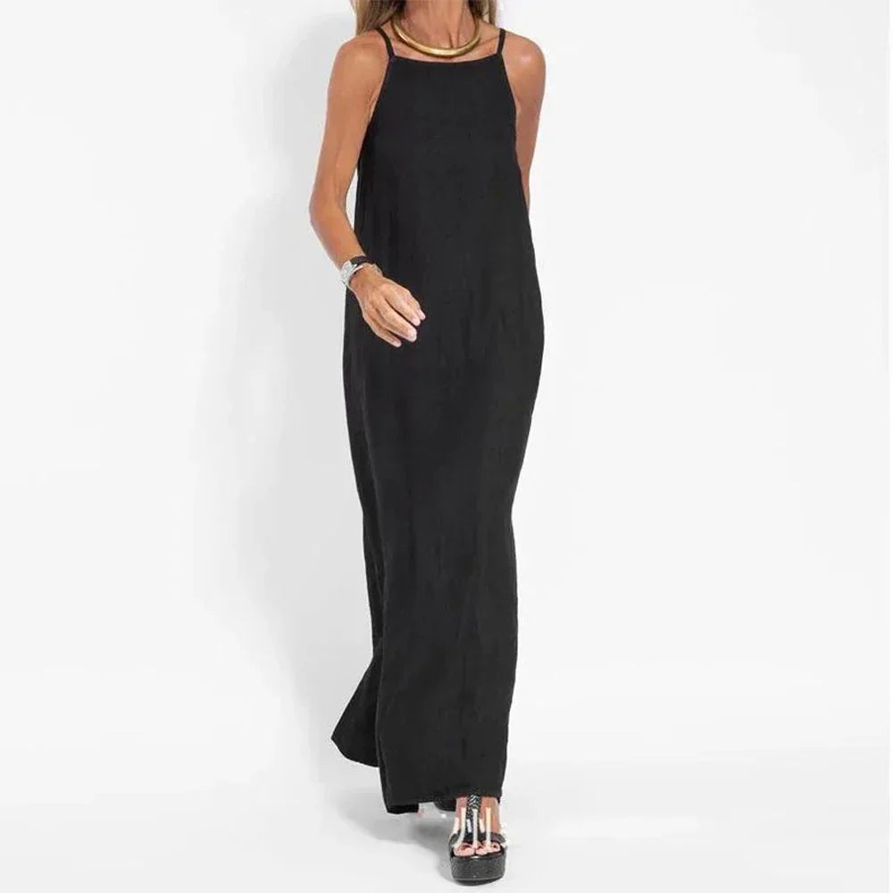Elegant women's maxi slip dress with stylish slits, ideal for parties, evening events, and sophisticated looks.