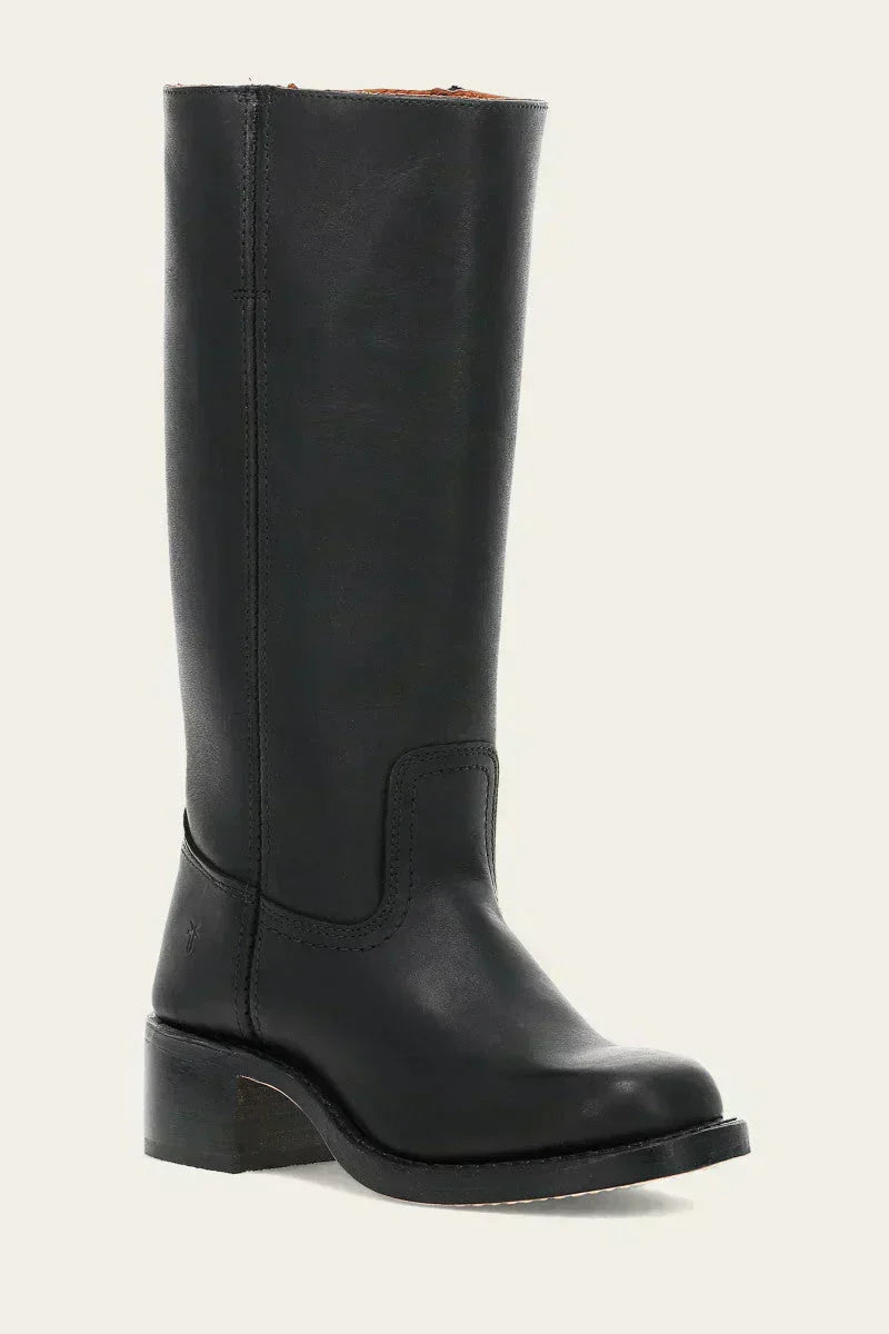 Elegant women's mid-calf boots, block heel, closed toe, great for fall fashion & winter comfort.
