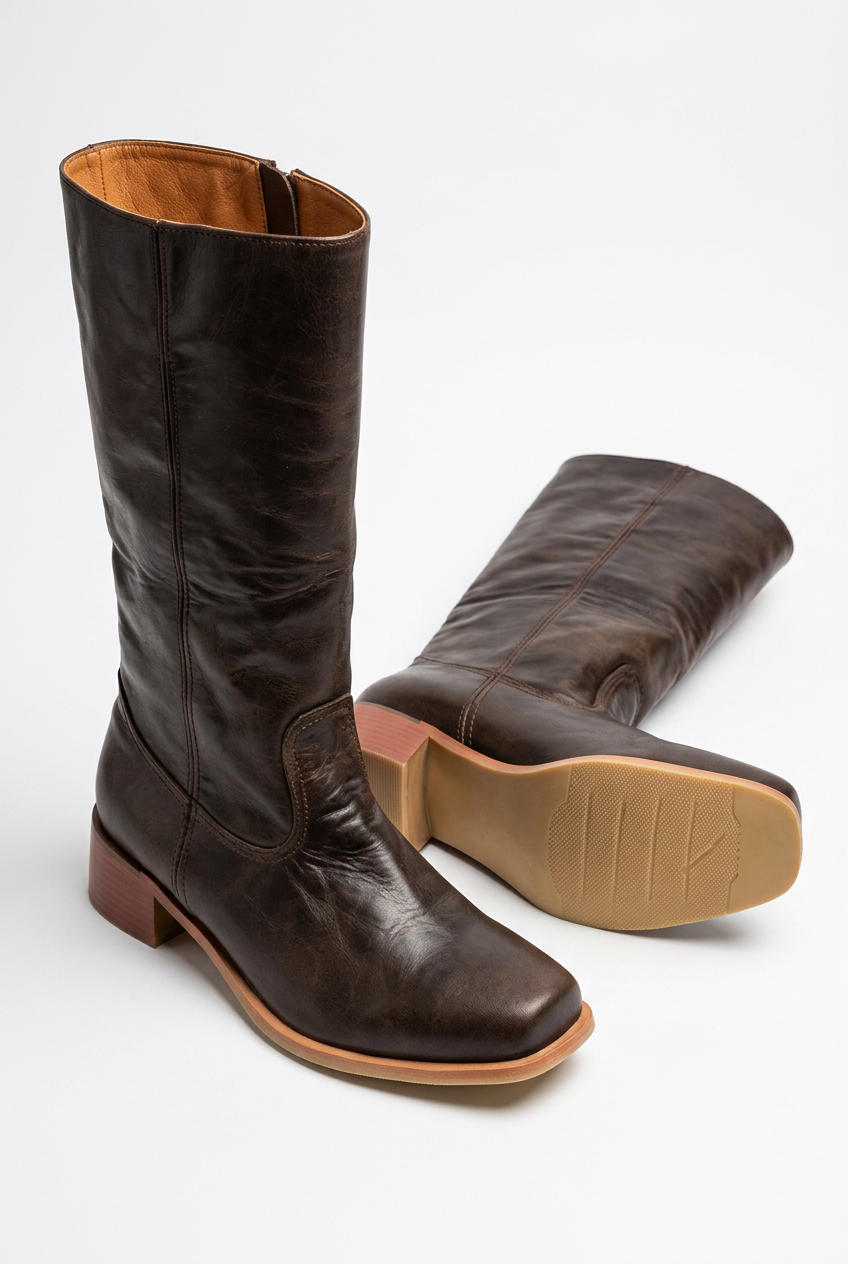 Stable block heel mid-calf boots for women, elegant closed toe design, comfortable and stylish.