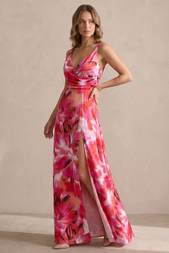 Chic women's midi dress, refined and versatile for special occasions and all seasons.