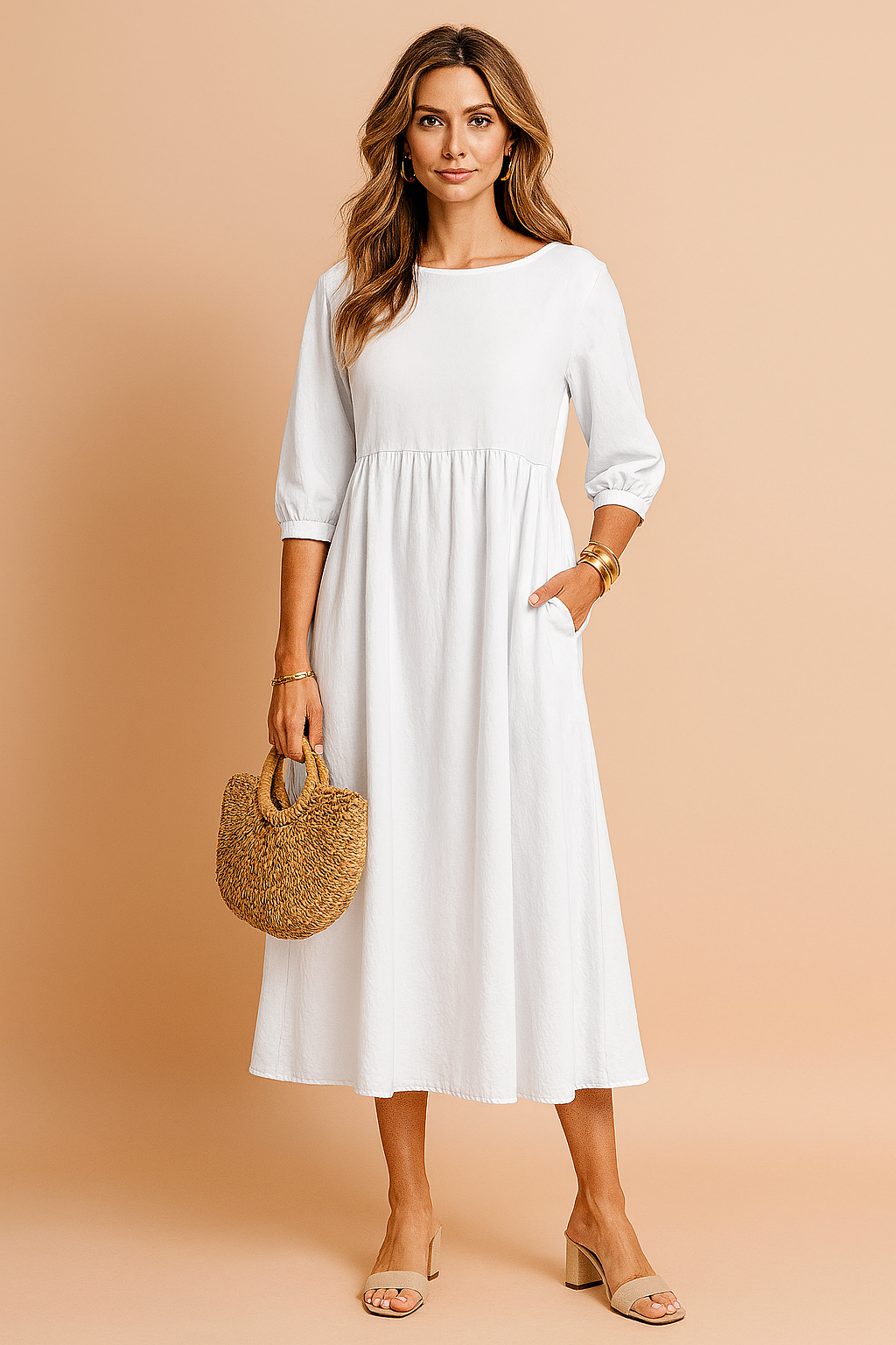 Shop this stylish and comfortable women's midi dress with 3/4 sleeves.