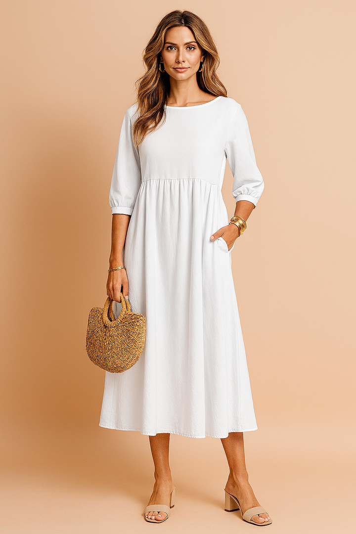 Shop this stylish and comfortable women's midi dress with 3/4 sleeves.