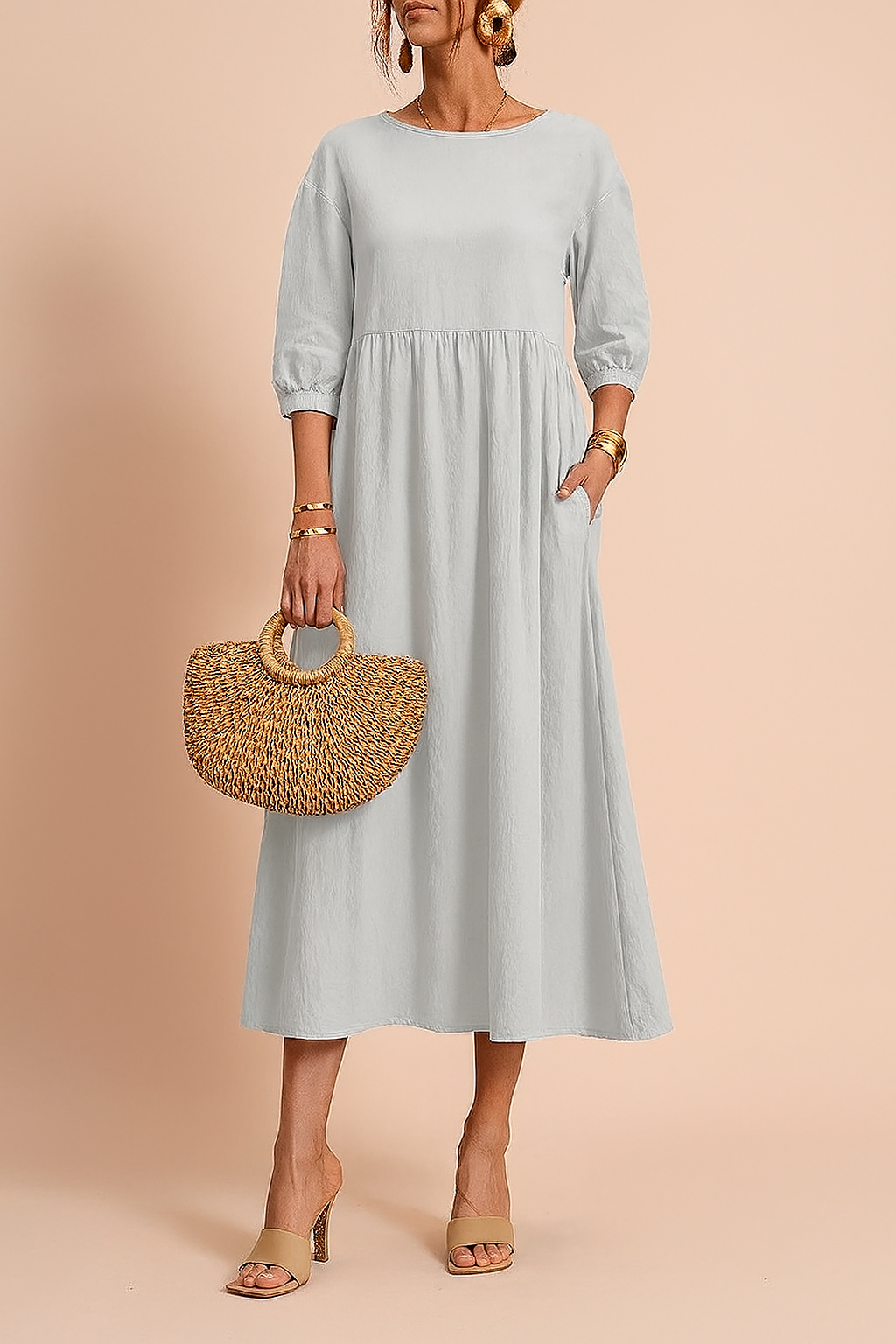 Women's fashion: a versatile midi dress with comfortable 3/4 sleeves.