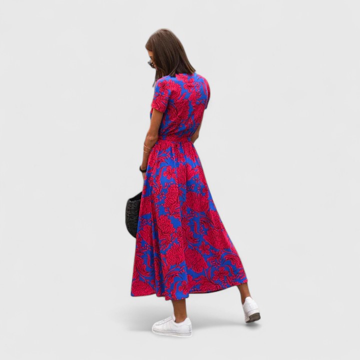 Flattering women's versatile midi wrap dress, ideal for parties or a summer evening.
