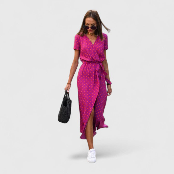 Women's wrap midi dress in a flattering design, perfect as a versatile party or casual dress.