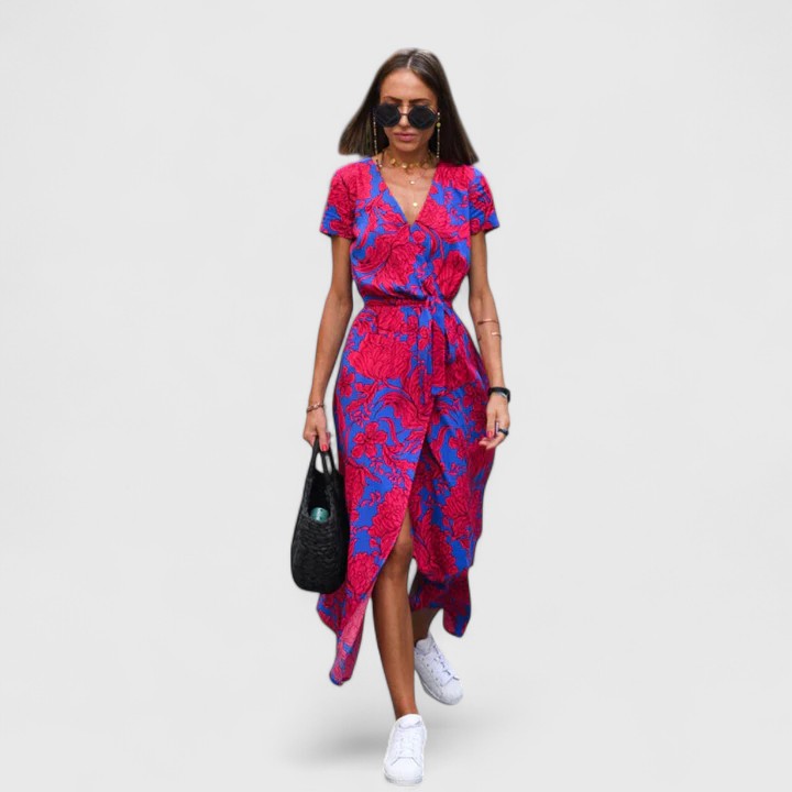 Chic women's midi wrap dress, ideal as a casual, party, or elegant evening dress.
