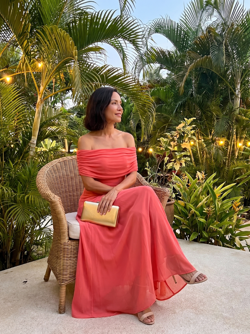 Elegant off shoulder midi dress for women, featuring a flattering draped silhouette, perfect for parties.