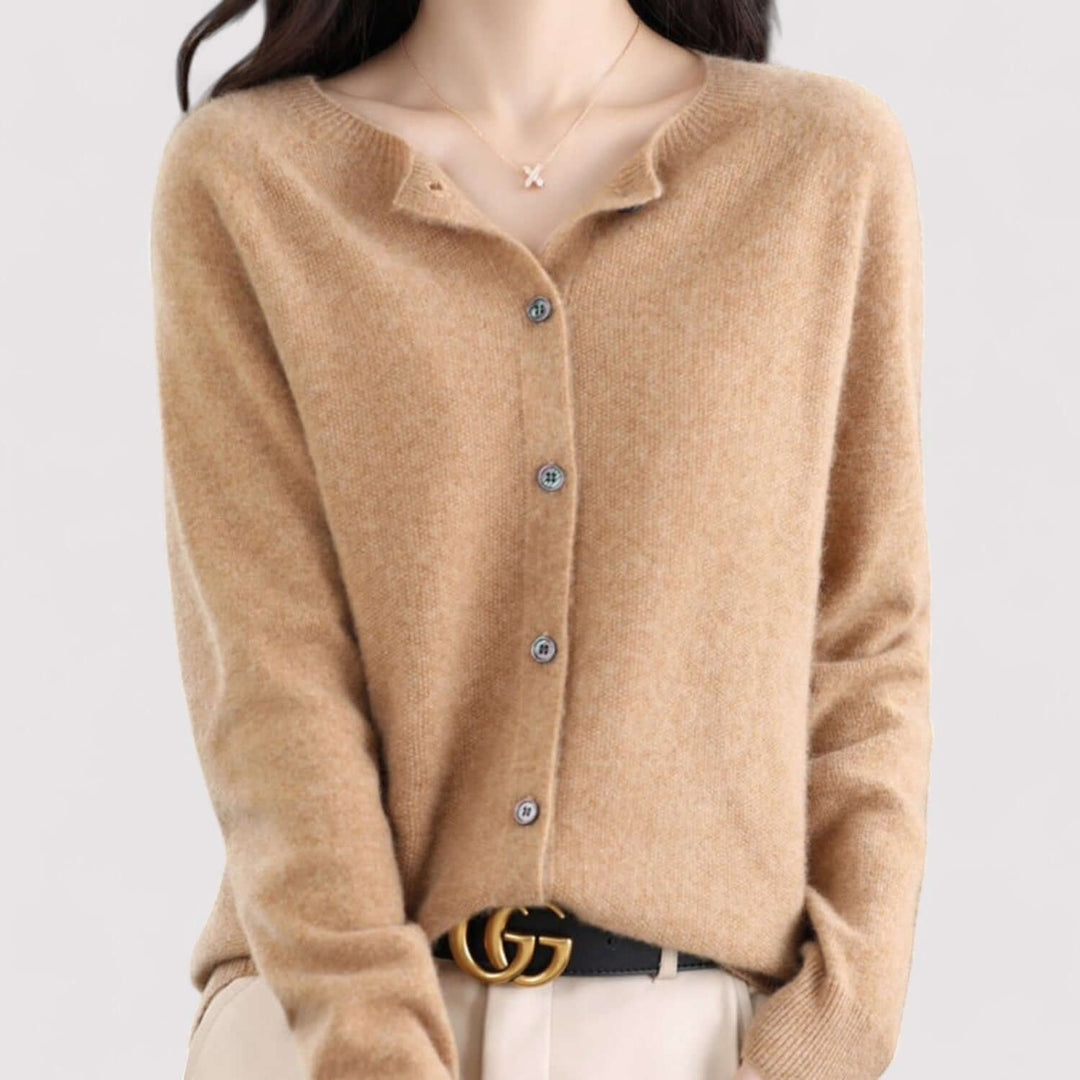 Soft women's open-neck cardigan. Elegant knitwear offering comfortable, fashionable everyday layering.